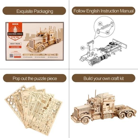 ROKR 3D Wooden Puzzle for Adults-Mechanical Car Model Kits-Brain Teaser - Picture 4 of 7